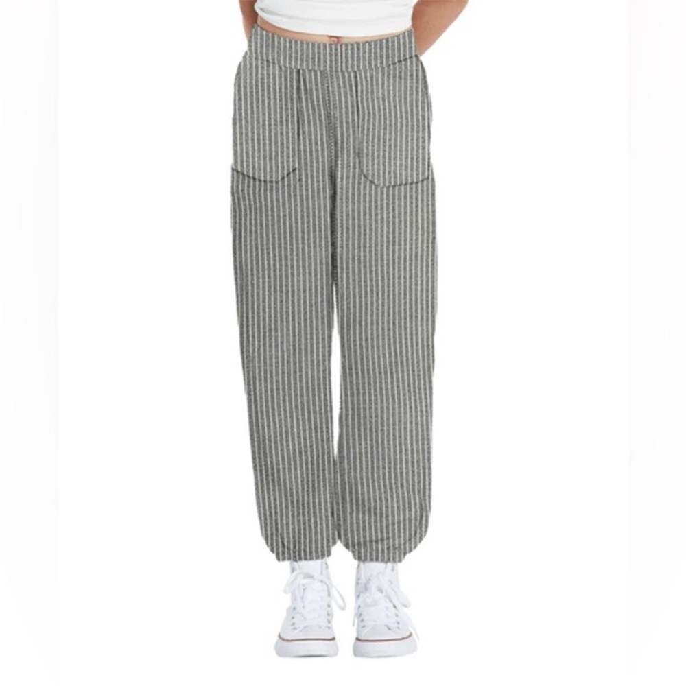 Volcom Black White Stripe Sunday Strut Pants Girls 10/12 Lightweight Jogger Surf